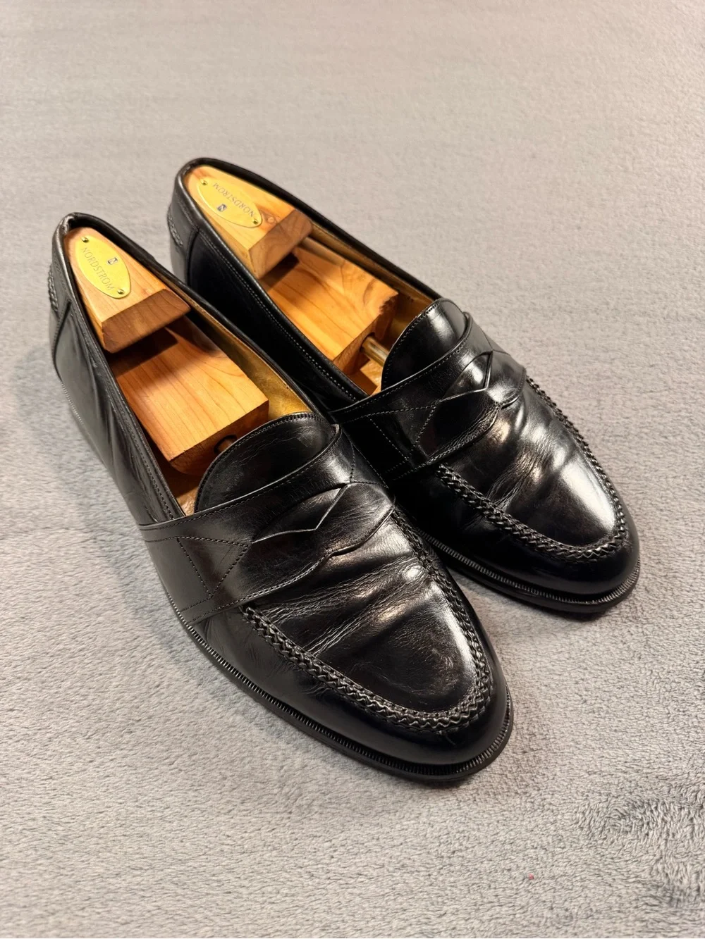 Johnston & Murphy Black Leather Penny Loafers - Men